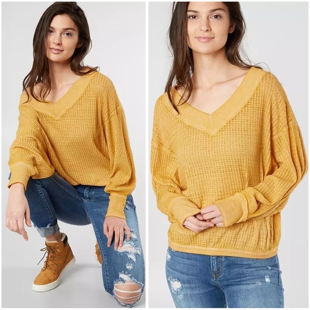 FREE PEOPLE Oversized Baggy Lightweight Casual Boxy South Side Thermal Top Sz S